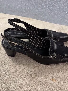 George Black Slingback Heels with Fringe and Contrast Stitching SZ 6.5 MARA